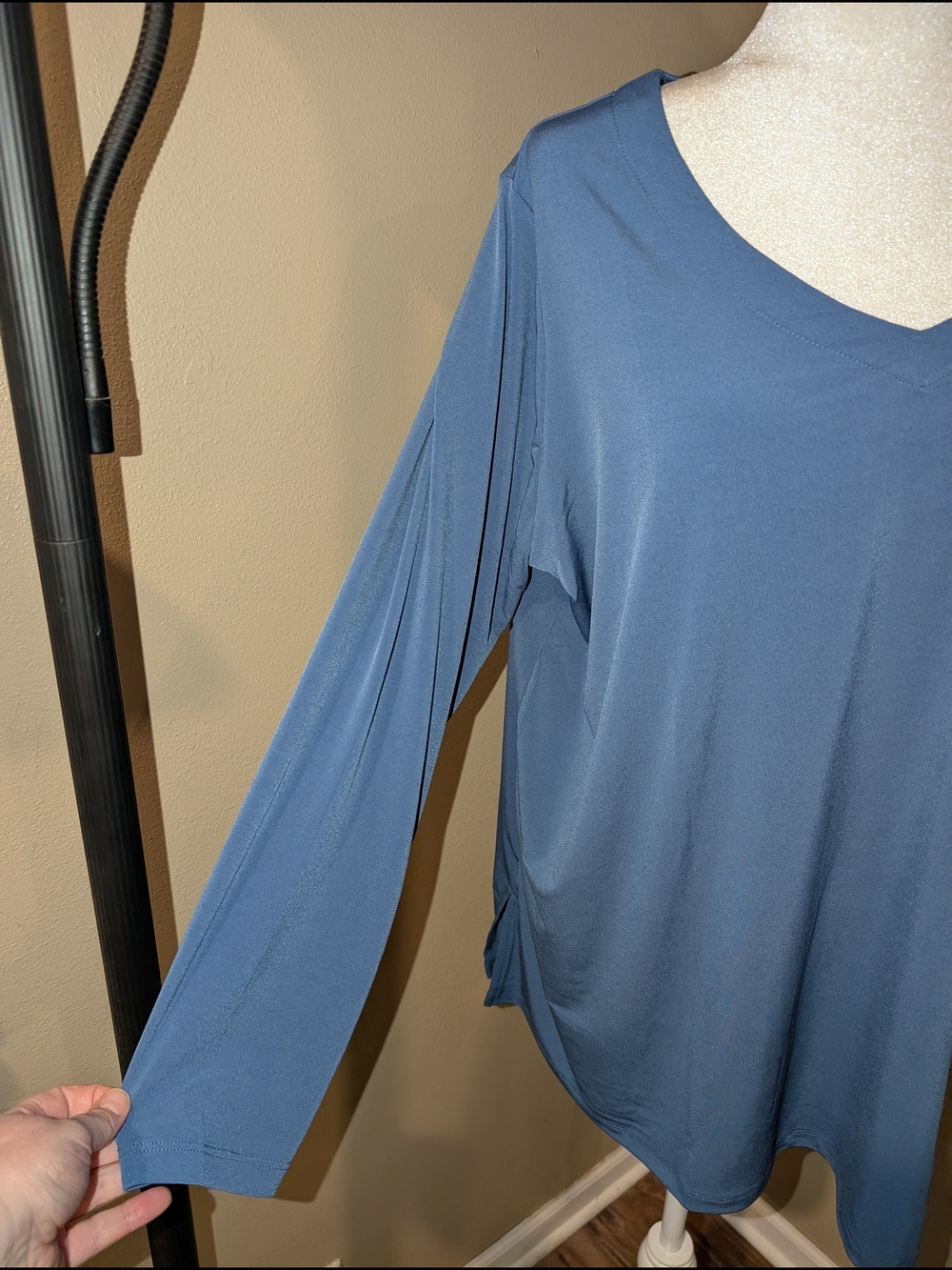 Susan Graver Relaxed V-Neck Long Sleeve Top - Slate Blue - Picture 4 of 6